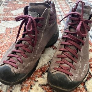 Scarpa hiking boots with Superfeet insoles. Waterproof suede & Vibram soles